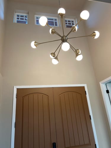 Customer photo review of 12-Light Mid-century Opal Glossy Glass Sputnik Sphere Chandelier
