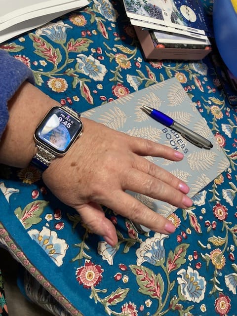 Customer photo review of Dark Navy Tibetan Jasper Stretch Apple Watch Strap