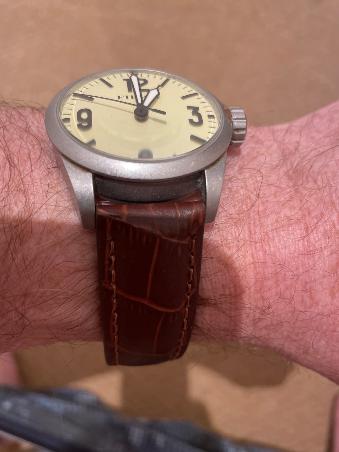 Customer photo review of Genuine Leather Calfskin Premium Watch Strap with Stainless Steel Deployant Butterfly Clasp
