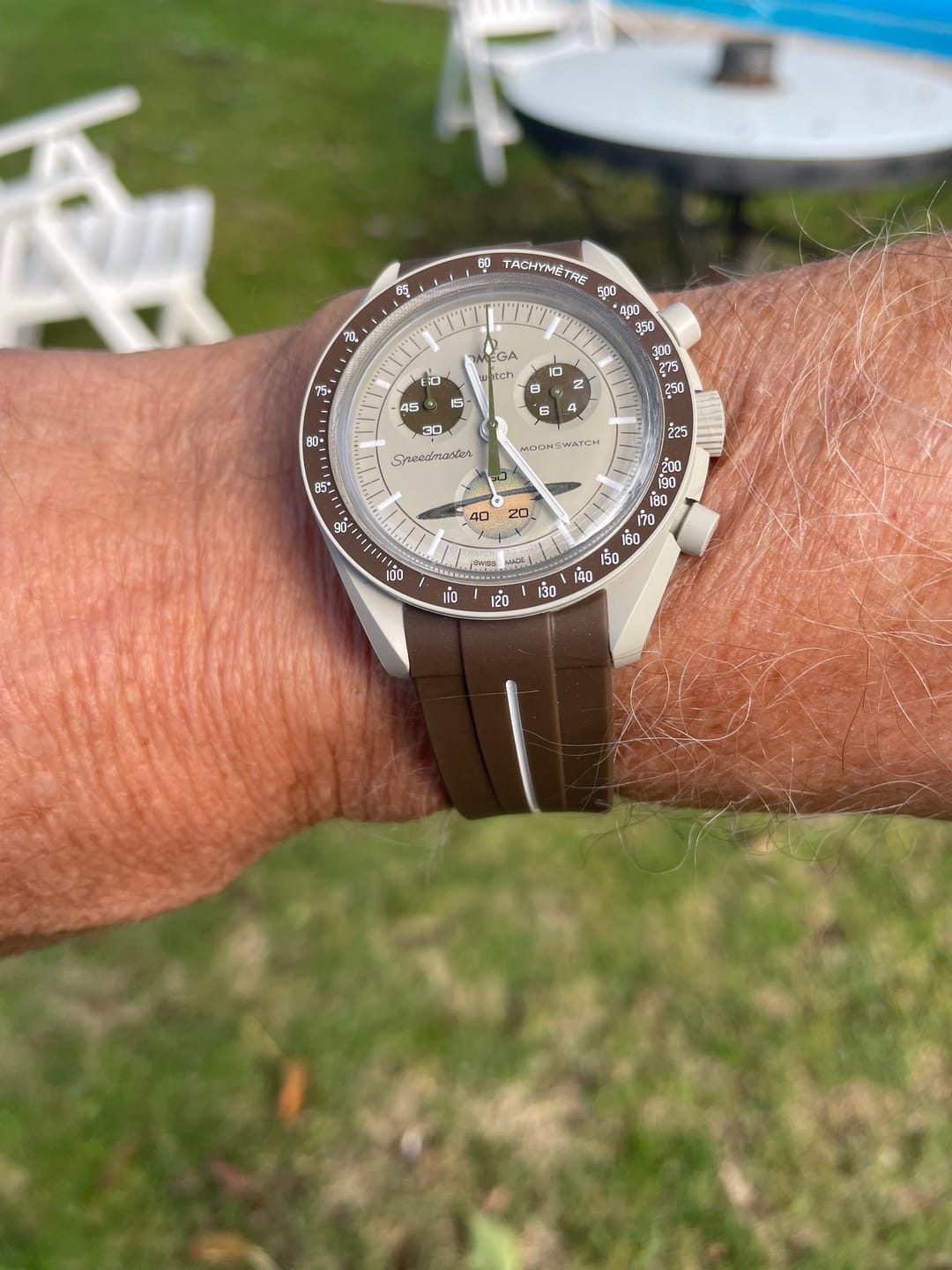 Customer photo review of Bracelet Moonswatch - Marron & Blanc