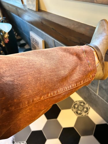 Customer photo review of Judy Blue High Waist Pumpkin Spice Dyed Raw Hem Retro Wide
