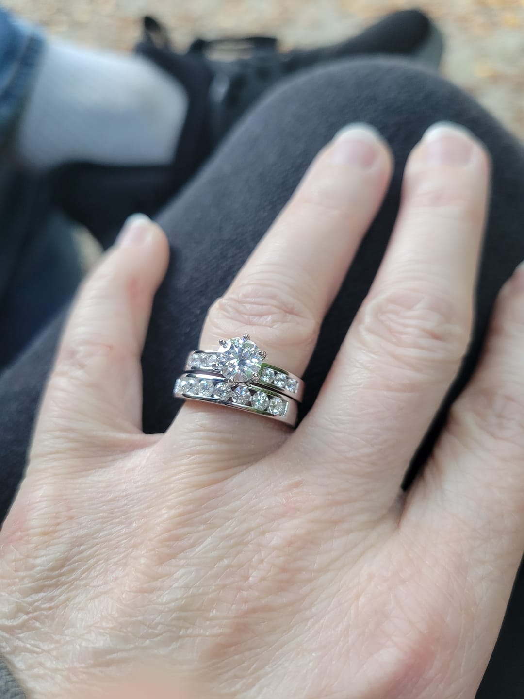 Customer photo review of Round Cut Moissanite Channel Set Engagement Ring