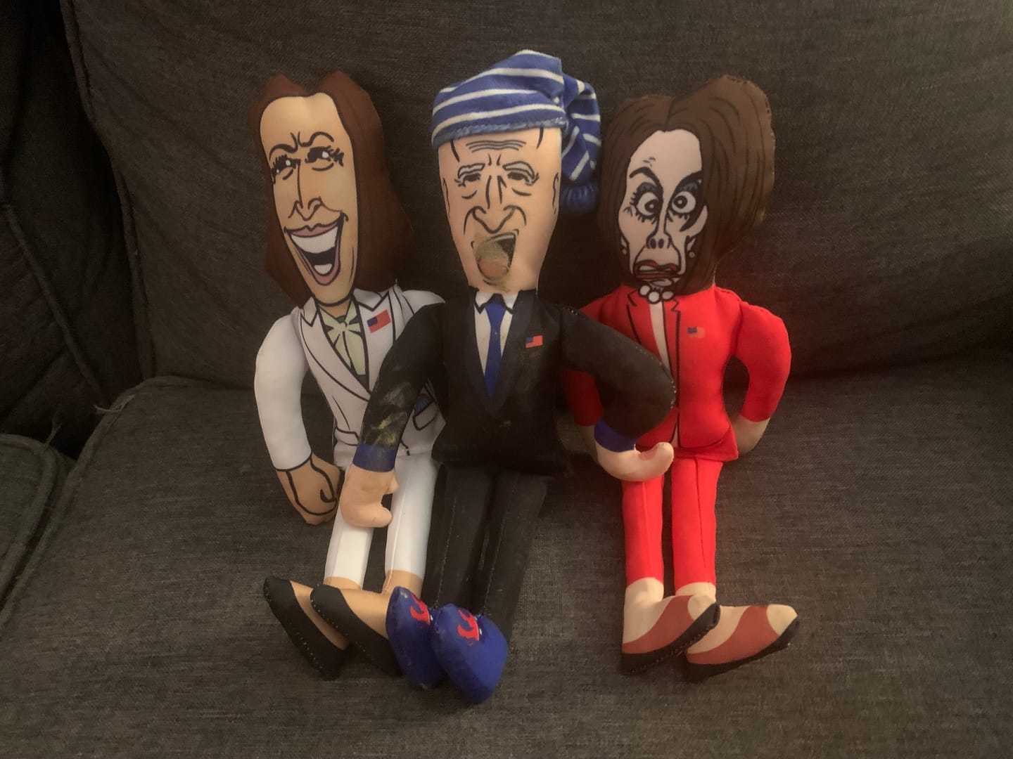 Customer photo review of Joe Biden Kamala Harris & Nancy Pelosi Starter Pack Tough Plush Dog Chew Toys with Squeakers - Official Republican Dogs