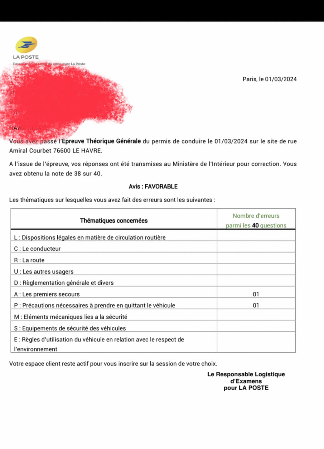 Customer photo review of ENTRAÎNEMENT AU CODE DE LA ROUTE POUR 20€