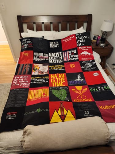 T-shirt quilt with hawaiian culture, activism themes by Kapiolani from HI