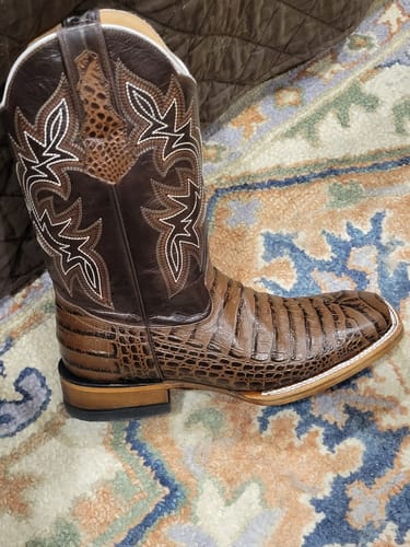 Customer photo review of BROWN CAIMAN BELLY | MEN SQUARE TOE BOOTS