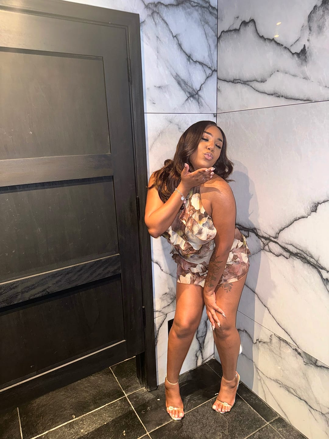 Customer photo review of Hopeless Romantic Mesh Print Ruffle Dress