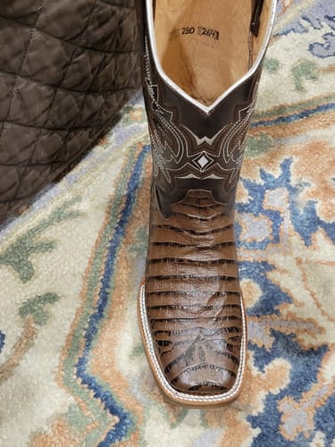 Customer photo review of BROWN CAIMAN BELLY | MEN SQUARE TOE BOOTS