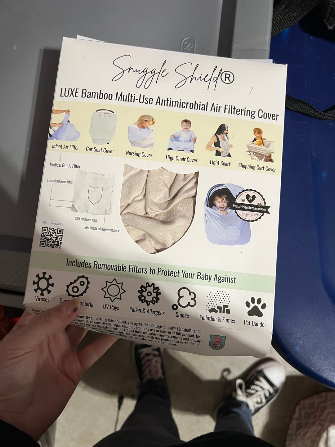 Customer photo review of Snuggle Shield® LUXE Protection™ Bamboo Multi-Use Antimicrobial Air Filtering Infant Cover Grey