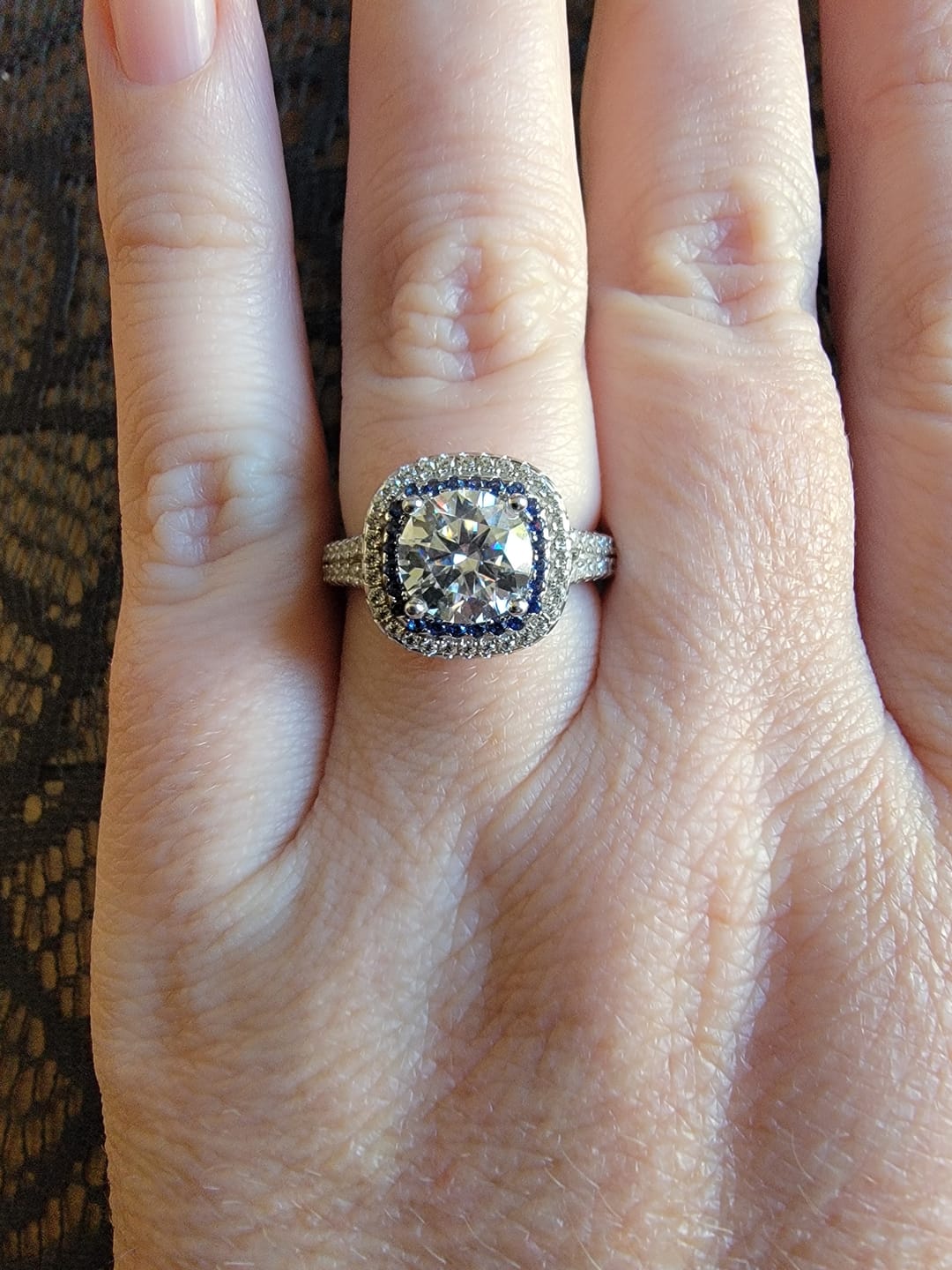 Customer photo review of Double Halo Moissanite Split Shank Pave Engagement Ring