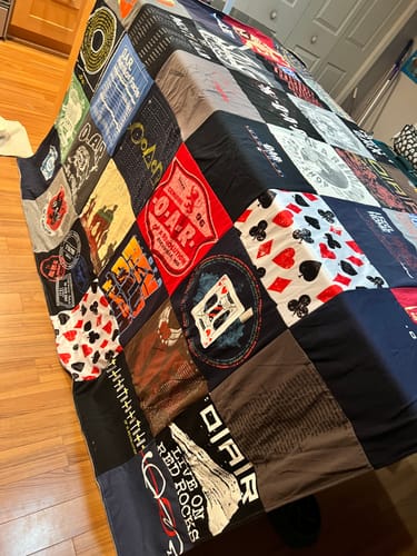 T-shirt quilt with music, poker themes by Cameron from NC