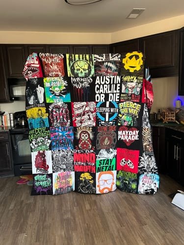 T-shirt quilt with music, alternative rock themes by April from VA
