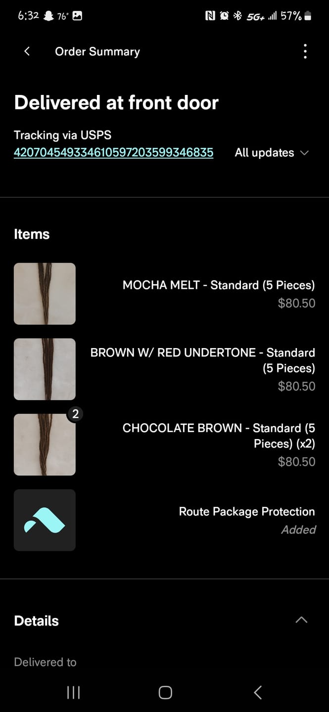 Customer photo review of Shipping Protection by Route