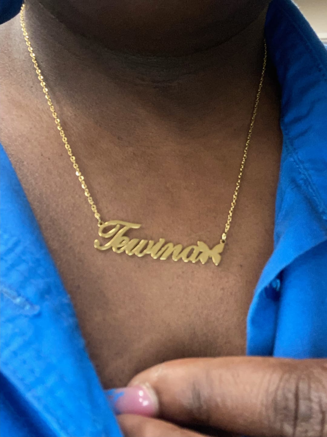 Customer photo review of Butterfly Name Necklace