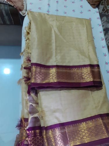 Customer photo review of Chikoo Festive Wear Checks With Woven Border Cotton Silk Saree