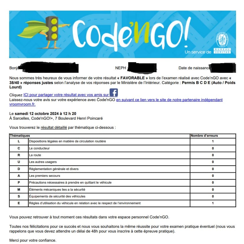 Customer photo review of ENTRAÎNEMENT AU CODE DE LA ROUTE POUR 20€