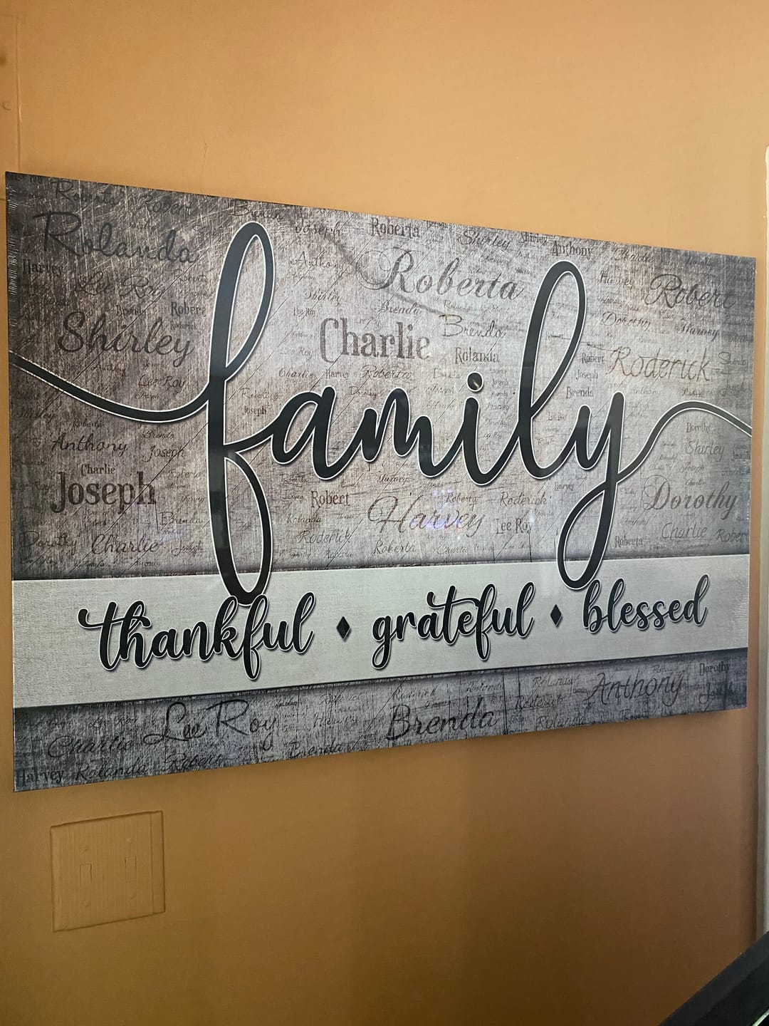 Customer photo review of Personalized "Family - Thankful, Grateful, Blessed" Names On Background Premium Canvas