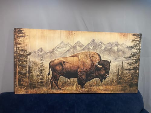 Customer photo review of American Bison Painting Wood Panel Effect Framed Canvas Wall Art