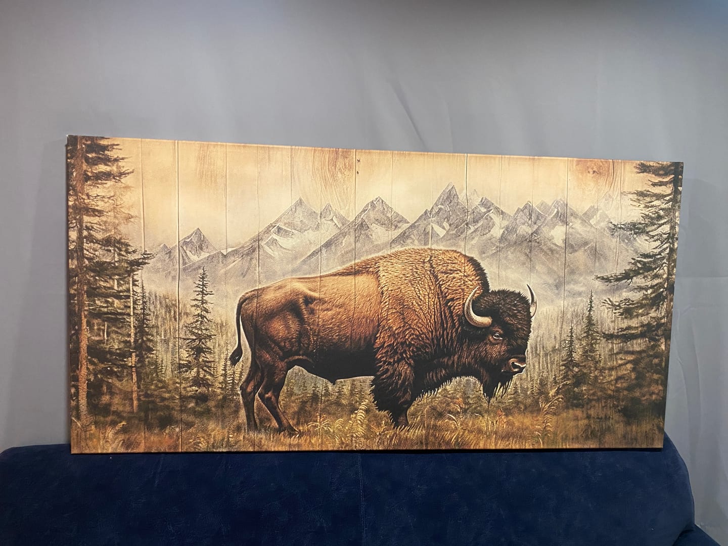 Customer photo review of American Bison Painting - Framed Canvas Art | Rustic Wood Panel Wall Decor