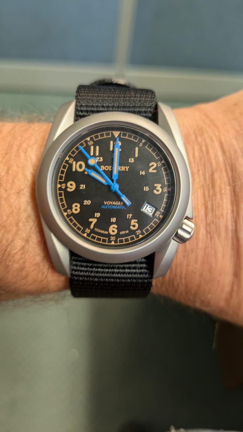 Customer photo review of VOYAGER - 100M Waterproof Titanium Automatic Field Watch | Vintage Noir