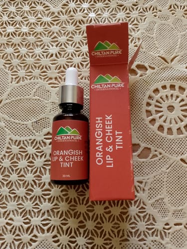 Customer photo review of Orangish Lip Cheek Tint - Pure Organic Liquid stain for lips, cheeks eyelids - 100% Organic Lip Stain