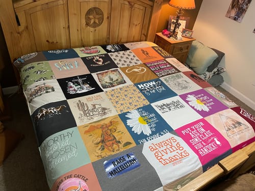 T-shirt quilt with farming, christianity themes by Stephen from OK