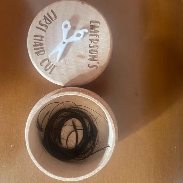 Customer photo review of First Haircut Keepsake Box | Custom Engraved Wooden Keepsake Box