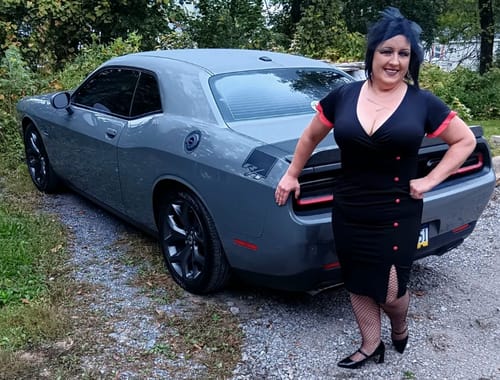 Customer photo review of Black 1960s Button Slit Bodycon Dress