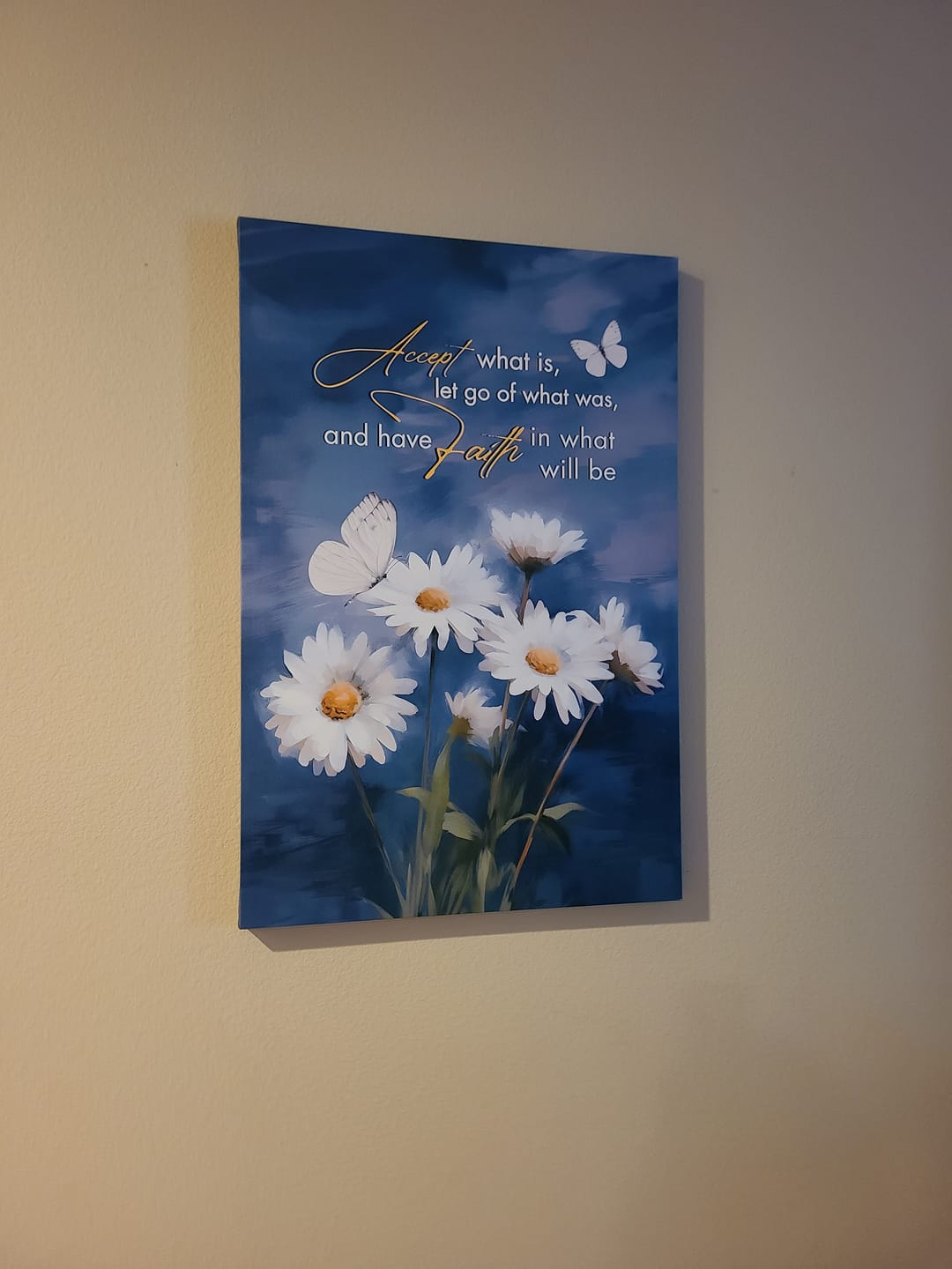 Customer photo review of Accept What is Let Go of What Was, Daisies and Butterflies, Christian Wall Art Canvas