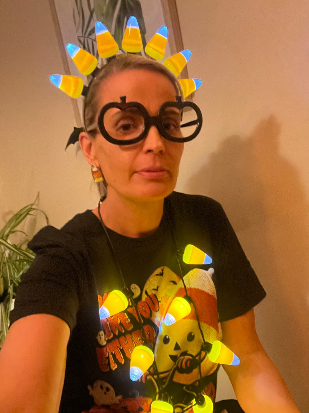 Customer photo review of I Don't Like You Either Cutie Candy Corn HalloweenT-Shirt
