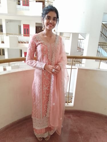 Customer photo review of Peach Embroidered With Embellished Net Palazzo Suit
