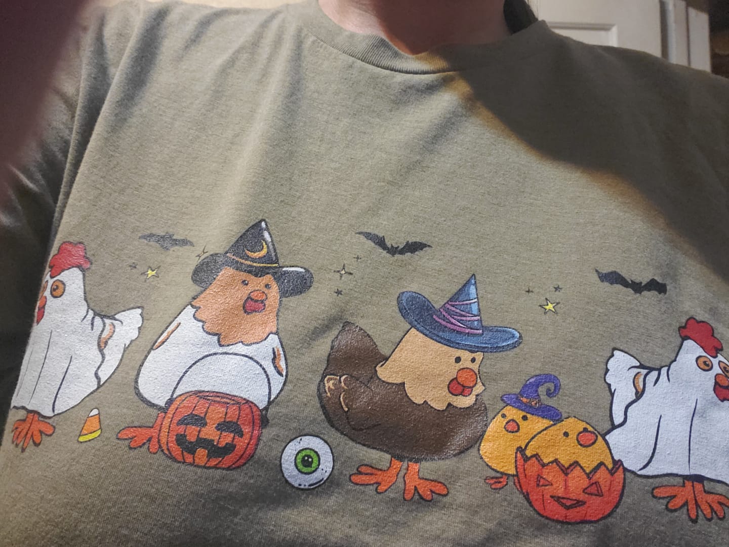 Customer photo review of Fall Chickens Heather Olive Tee