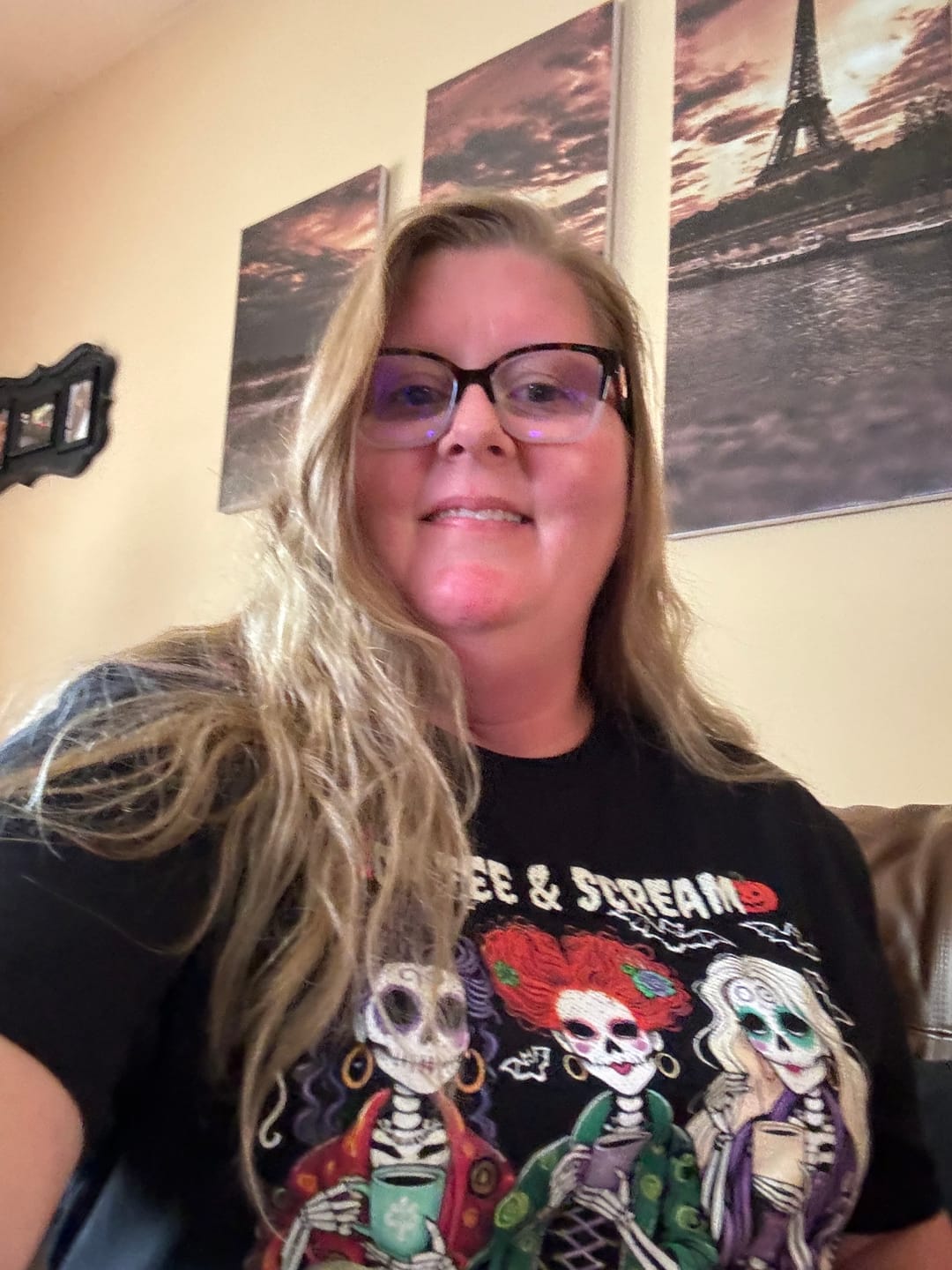 Customer photo review of Hocus Pocus I Need Coffee To Focus Fresh Boo'd Halloween T-Shirt
