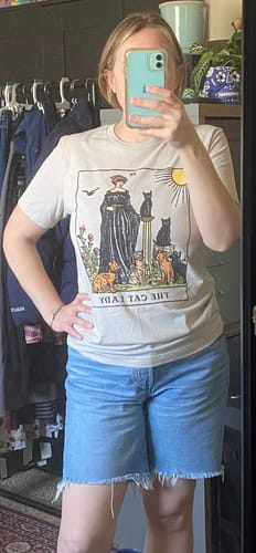 Customer photo review of The Cat Lady Tarot Card Tee