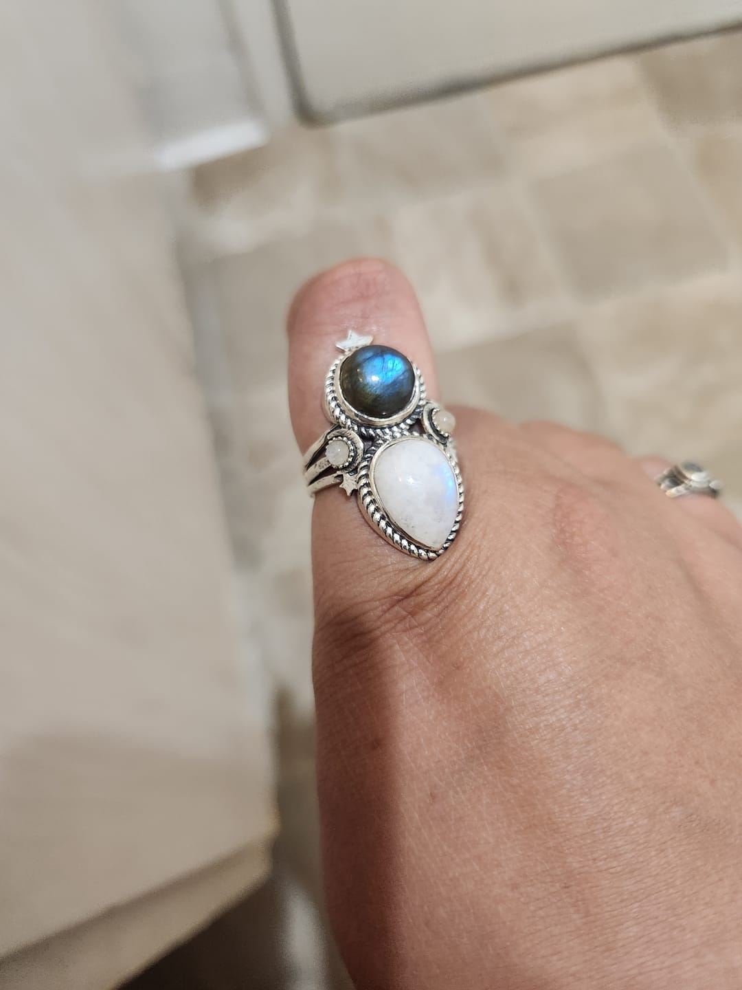 Customer photo review of Celestial Moonstone and Labradorite Silver Ring