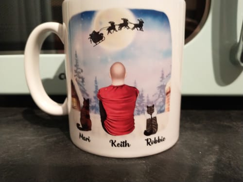 Customer photo review of Man & Cats Mug - Life is better with a cat - Personalised Mug
