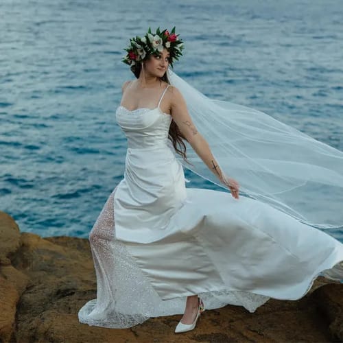 Customer photo review of Beaded Edge Veil: Fingertip to Cathedral Length - MARIELLA
