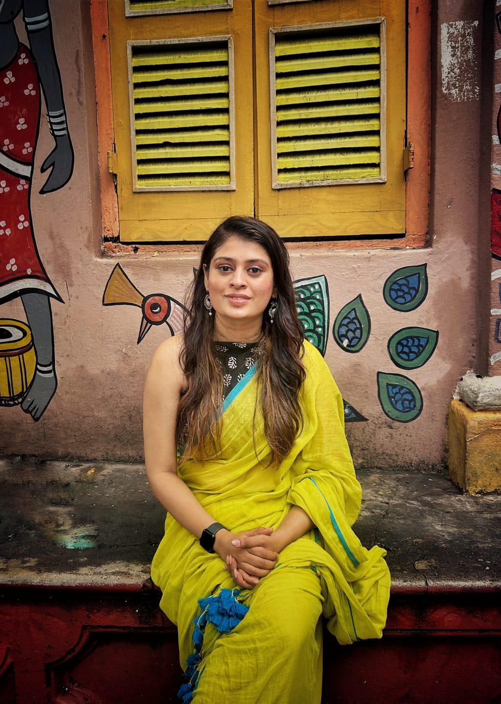 Customer photo review of Lime Green Mulmul Cotton Saree