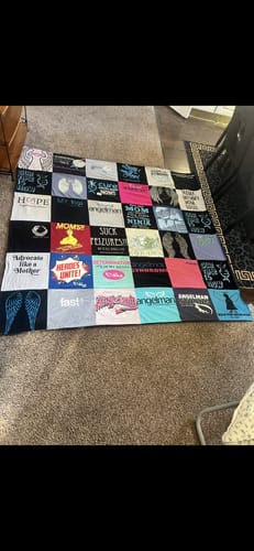 T-shirt quilt with awareness, family themes by Tracey from OH
