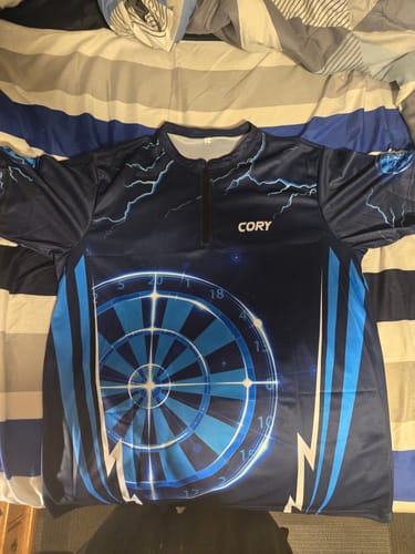 Customer photo review of Personalized Blue Thunder Lightning Mens Darts Polo Shirt