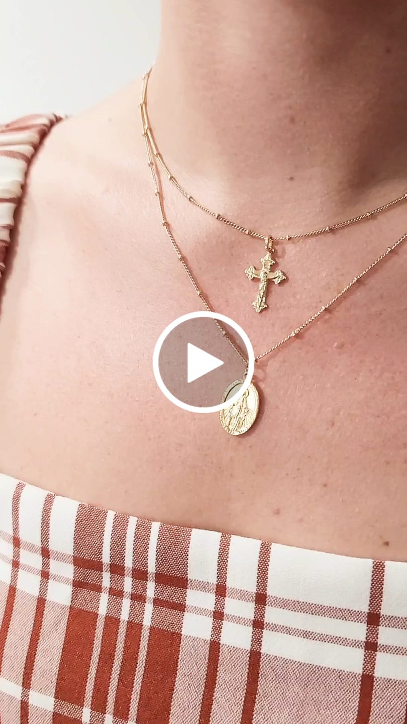 Customer video review of Miraculous Medal + Crucifix Layered Gold Filled Satellite Chain Necklace