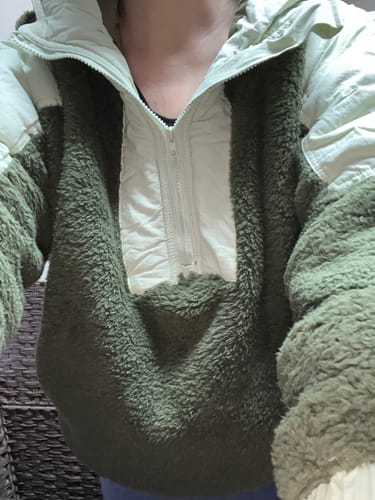 Customer photo review of The Louie Hooded Sherpa Pullover Top  - FINAL SALE