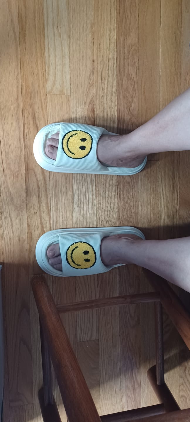 Customer photo review of Happy Face Platform Slides Sandals