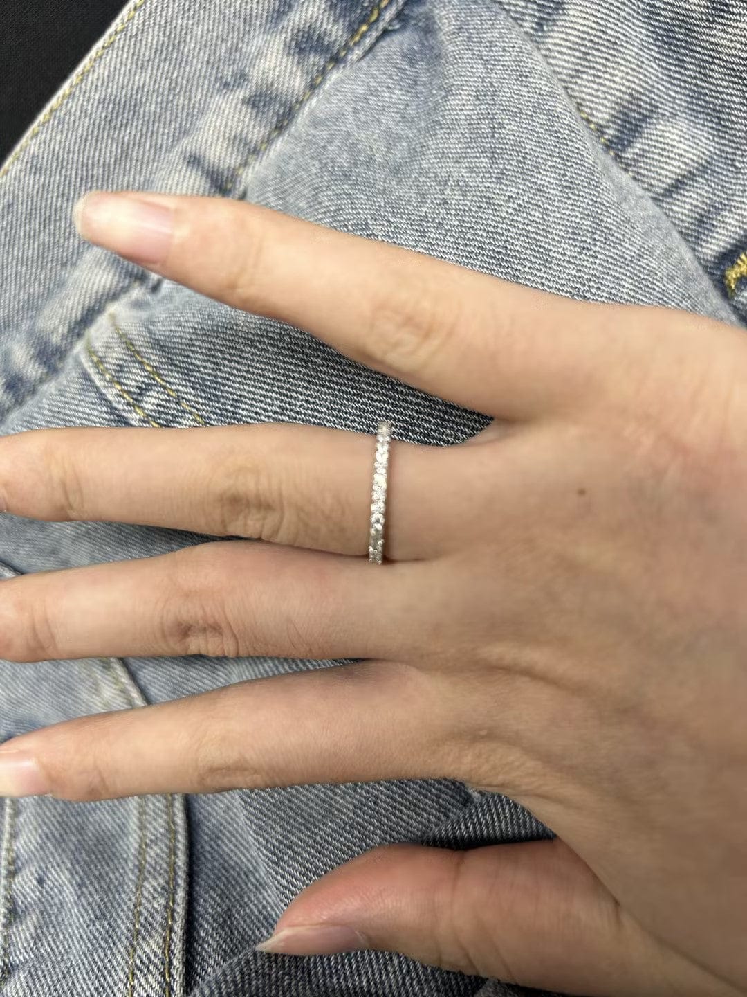Customer photo review of Rodiffy Moissanite 0.5 Ct Full Eternity Thin Wedding Band For Women