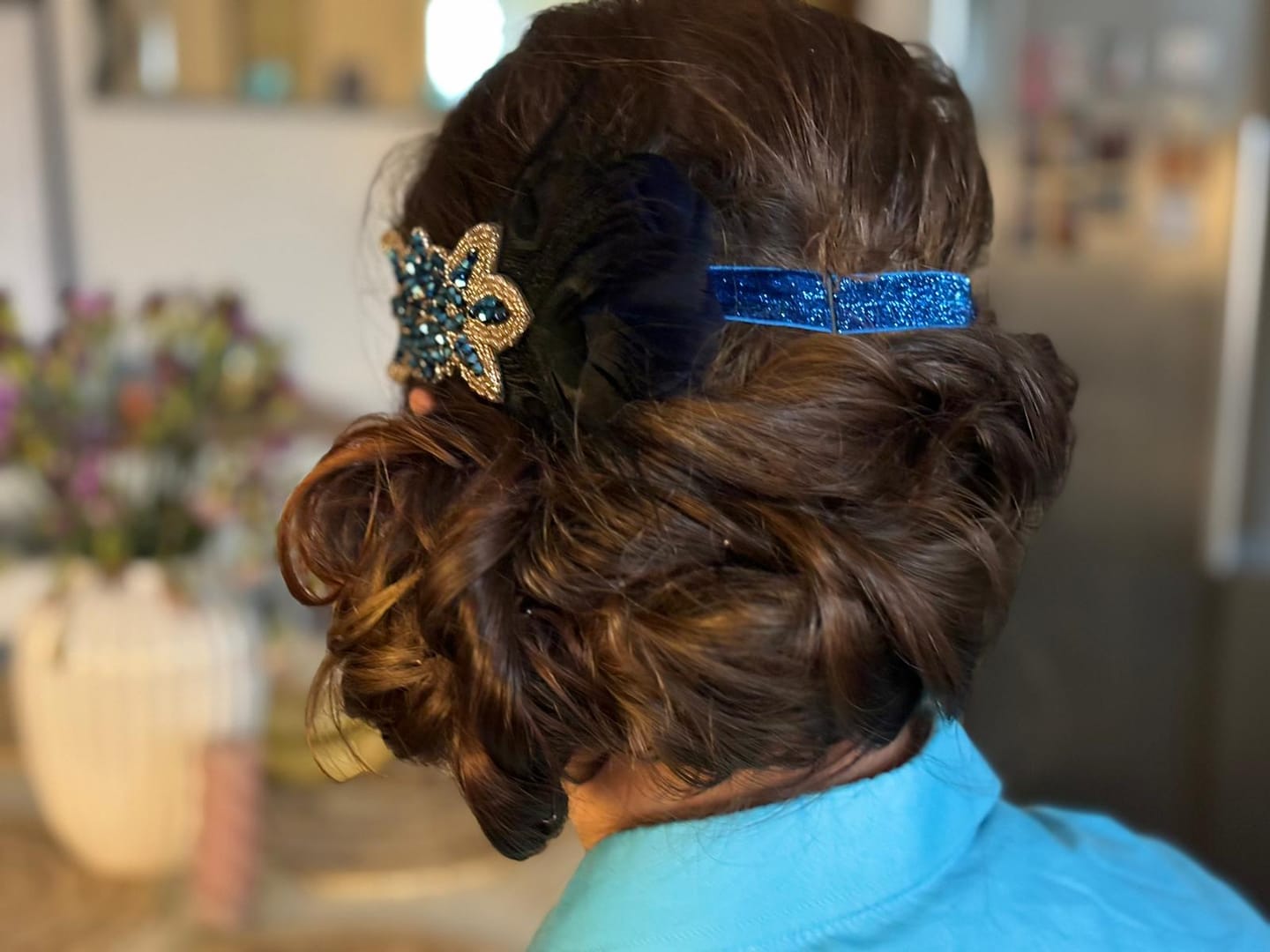 Customer photo review of Blue Peacock Feather Headband