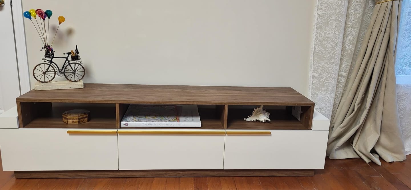 Customer photo review of Broadway 70" White Low Profile TV Stand with Drawers