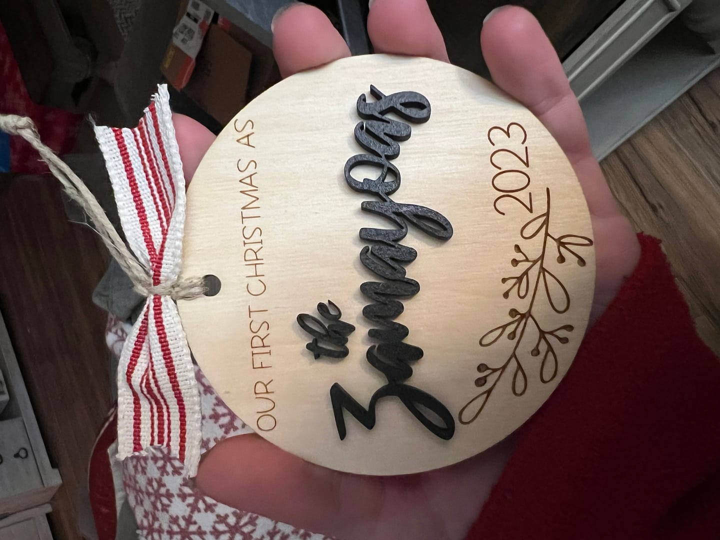 Customer photo review of Our First Christmas Married Ornament 2025