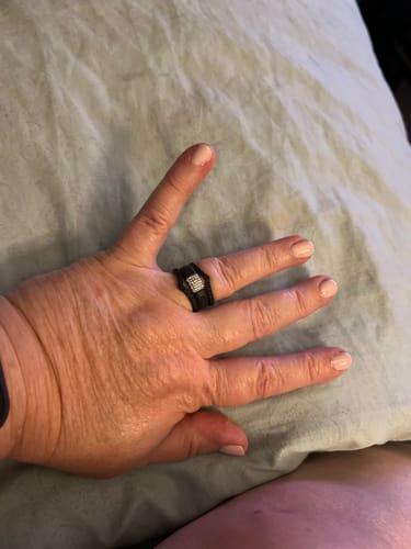 Customer photo review of New! Silicone Ring with Metal Frame and Stones