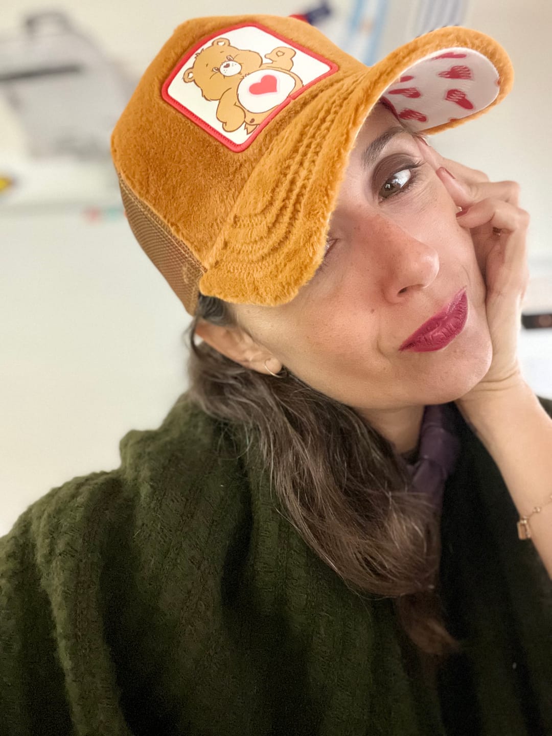 Customer photo review of OVERLORD X Care bears:  Tender Heart Bear Trucker Cap