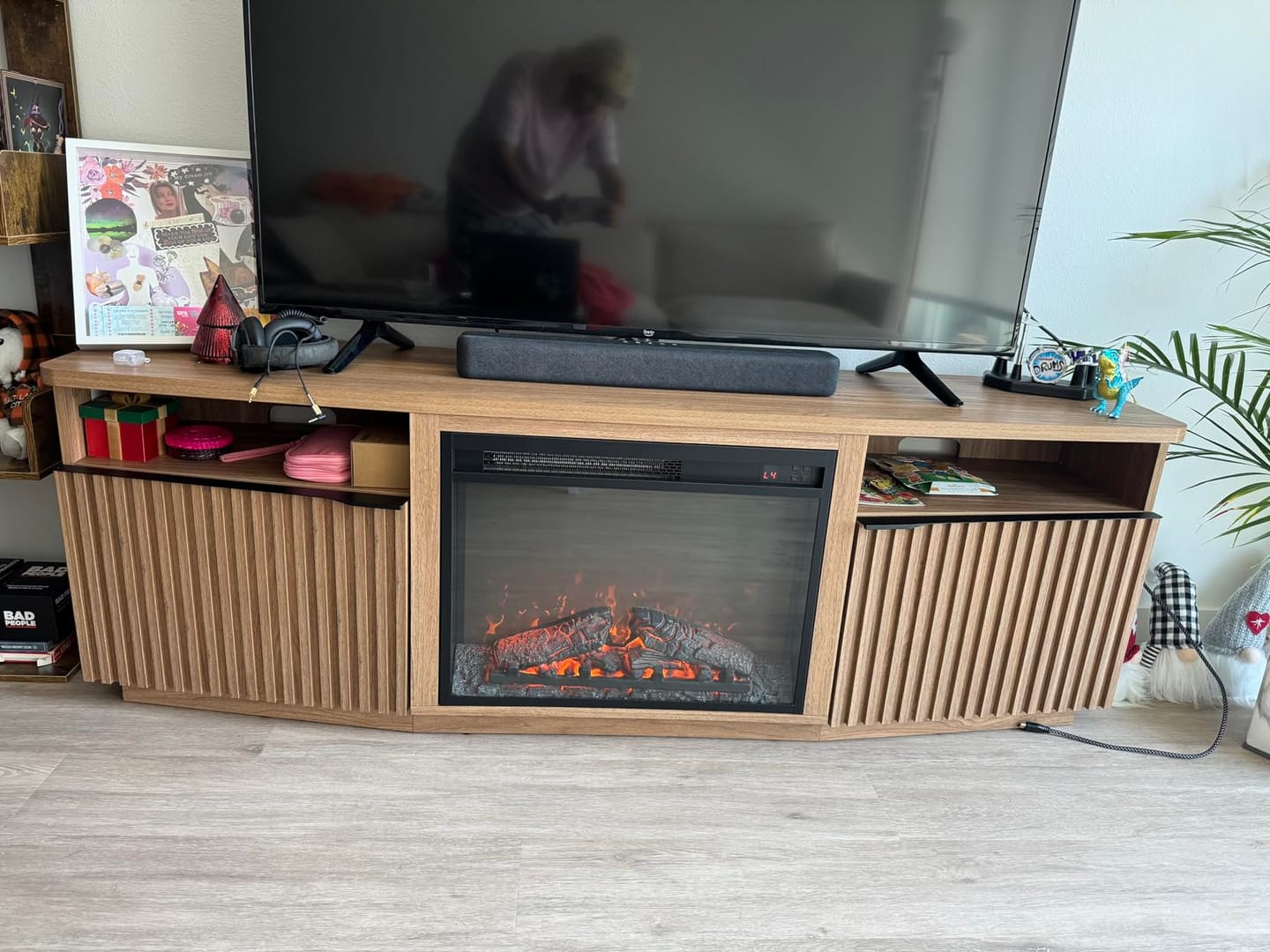 Customer photo review of Sofia 68" Slatted Door Fireplace TV Stand